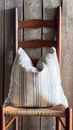 Grain Sack Stripe Pillow Cover - Farmhouse Ticking Blue 12 Front Beige Fabric Back Zipper Closure - thumbnail 1