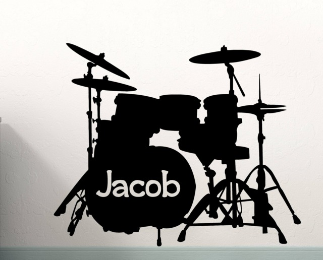 Drum Set Wall Decal, Music Instrument Custom Drum Vinyl Sticker, Boys Bedroom Decor, Band Mural, Personalized Name Decal - image 1