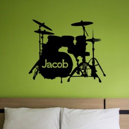 Drum Set Wall Decal, Music Instrument Custom Drum Vinyl Sticker, Boys Bedroom Decor, Band Mural, Personalized Name Decal - thumbnail 2
