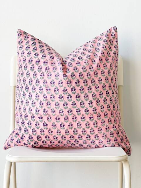 Block Print Pillow Cover Floral Batik, Ethnic Farmhouse Decor - 20x20 - image 1