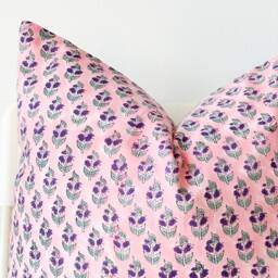 Block Print Pillow Cover Floral Batik, Ethnic Farmhouse Decor - 20x20 - thumbnail 2