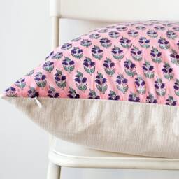 Block Print Pillow Cover Floral Batik, Ethnic Farmhouse Decor - 20x20 - thumbnail 3