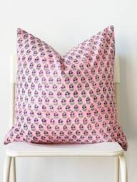 Block Print Pillow Cover Floral Batik, Ethnic Farmhouse Decor - 20x20 - thumbnail 1