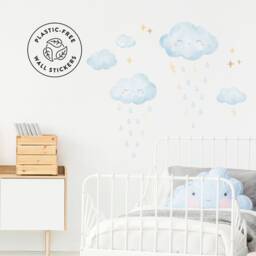 Happy Watercolor Cloud & Raindrop Wall Decals, Plastic-Free Stickers - thumbnail 3