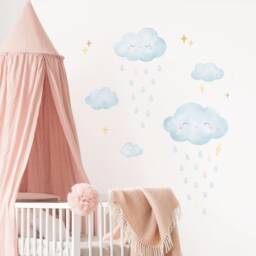Happy Watercolor Cloud & Raindrop Wall Decals, Plastic-Free Stickers - thumbnail 2