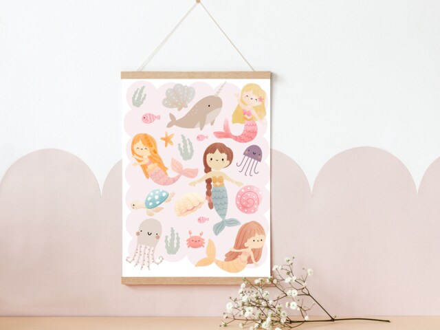 Mermaid, Shell & Sealife Print For Girls Room, Playroom Or Nursery - Print Only - image 1