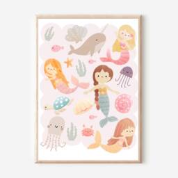 Mermaid, Shell & Sealife Print For Girls Room, Playroom Or Nursery - Print Only - thumbnail 3