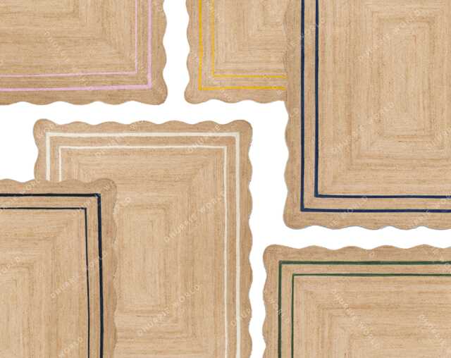 Scallop Jute Rug, Natural Wavy Edge Scalloped Shape Bohemian Boho Decor Area Custom Rug - image 1