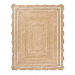 Scallop Jute Rug, Natural Wavy Edge Scalloped Shape Bohemian Boho Decor Area Custom Rug - thumbnail 2