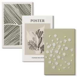 3 Piece Canvas Set - Plant Motifs in Subdued Colors & Patterns, Green Wall Art, Plants Flowers Decor - thumbnail 2