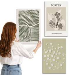 3 Piece Canvas Set - Plant Motifs in Subdued Colors & Patterns, Green Wall Art, Plants Flowers Decor - thumbnail 3