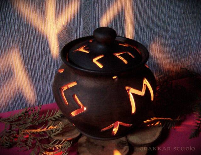 Handmade Ceramic Lantern With Runes Of The Elder Futhark - image 1