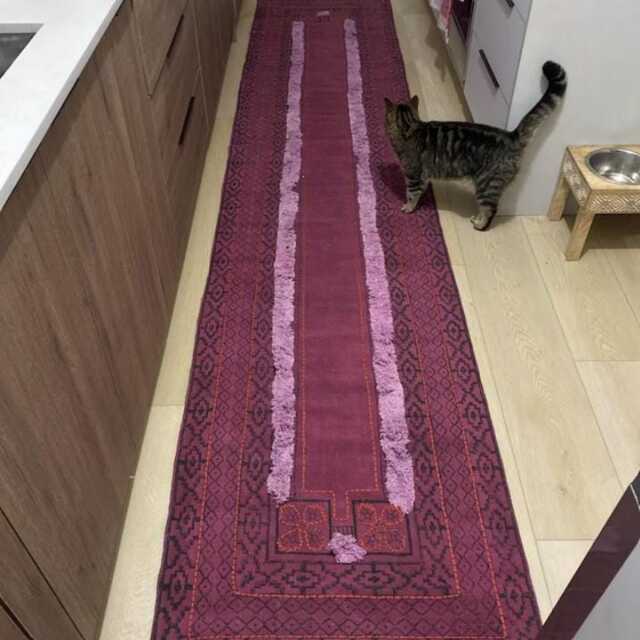 Extra Large Stair Runner Purple Hand-Block Printed Cotton Rug Hallway Hand-Tufting Work Kilim Boho 2x30 3x25 4x40 Feet - image 1