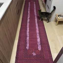 Extra Large Stair Runner Purple Hand-Block Printed Cotton Rug Hallway Hand-Tufting Work Kilim Boho 2x30 3x25 4x40 Feet - thumbnail 1