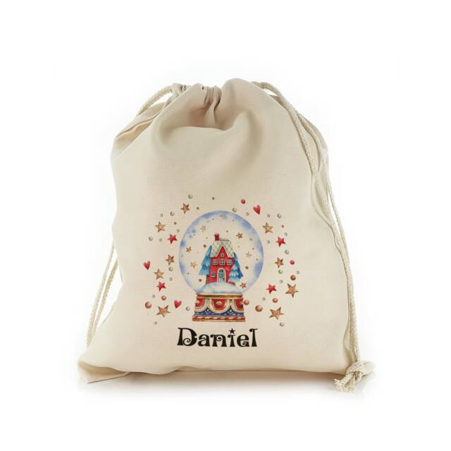 Personalized Christmas Sack, Snow Globe Design Drawstring Bag - image 1