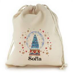 Personalized Christmas Sack, Snow Globe Design Drawstring Bag - thumbnail 3