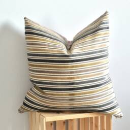 striped Mauve Velvet Pillow Cover Purple Grey & Gold Decorative Cushion - thumbnail 3