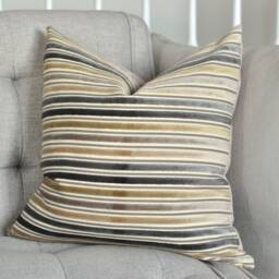 striped Mauve Velvet Pillow Cover Purple Grey & Gold Decorative Cushion - thumbnail 4