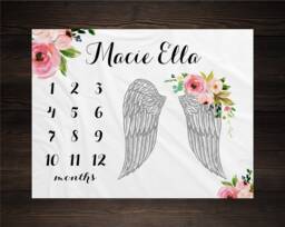 Angel Baby Milestone Blanket, Monthly Growth Tracker, Personalized Custom Shower Gift, New Floral