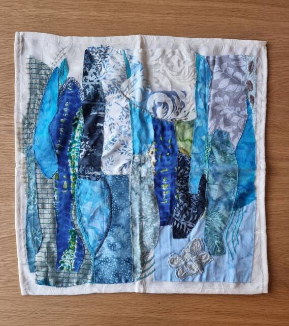 Abstract Blue Hand Embroidery Wall Art Home D??cor Mini Quilt - image 1