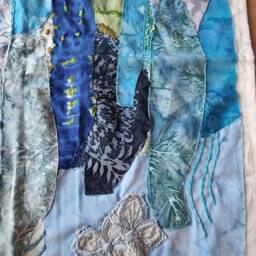 Abstract Blue Hand Embroidery Wall Art Home D??cor Mini Quilt - thumbnail 3