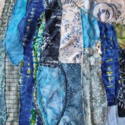 Abstract Blue Hand Embroidery Wall Art Home D??cor Mini Quilt - thumbnail 2
