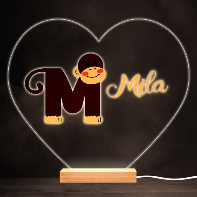 Alphabet Animals Letter M Colourful Heart Personalised Gift Lamp Night Light - Bedroom - image 1