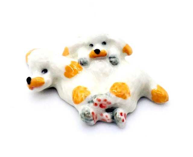 Miniature Ceramic Poodle Family Mom Dog Animal Little White Yellow Figurine Small Statue Decoration Collectible Hand Painted Tiny Figure - image 1