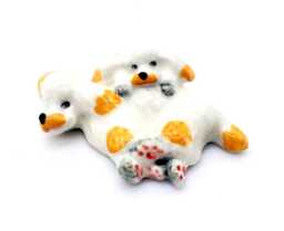 Miniature Ceramic Poodle Family Mom Dog Animal Little White Yellow Figurine Small Statue Decoration Collectible Hand Painted Tiny Figure - thumbnail 1