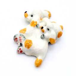 Miniature Ceramic Poodle Family Mom Dog Animal Little White Yellow Figurine Small Statue Decoration Collectible Hand Painted Tiny Figure - thumbnail 3