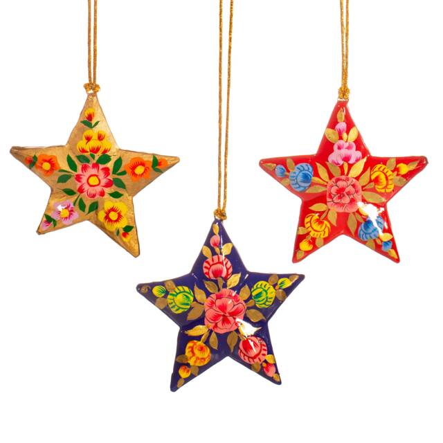 star Shaped Kashmiri Floral Papier-M??ch?? Christmas Tree Decorations - Festive Bauble Ornament Opulent Traditional Colourful Gift - image 1
