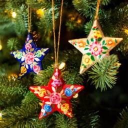 star Shaped Kashmiri Floral Papier-M??ch?? Christmas Tree Decorations - Festive Bauble Ornament Opulent Traditional Colourful Gift - thumbnail 2
