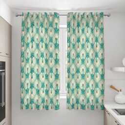 Green Retro Floral Curtain, Mid Century Modern Botanical Drape, Geometric Flower Pattern, Custom Made Window Panel, Eyelet, Rod Pocket Style - thumbnail 3
