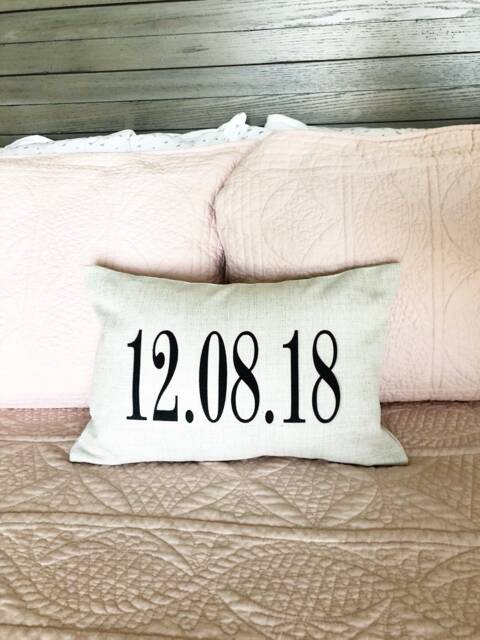 Personalized Wedding Date Linen Lumbar Pillow Cover - Anniversary Gift - image 1