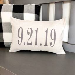Personalized Wedding Date Linen Lumbar Pillow Cover - Anniversary Gift - thumbnail 2