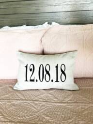 Personalized Wedding Date Linen Lumbar Pillow Cover - Anniversary Gift - thumbnail 1