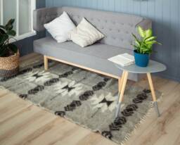 3??5 Gray Black White Aztec Wool Runner, Grey Navajo Runner Rug, Rastic Rug With Pattern Made Of Wool, Bedside - thumbnail 1