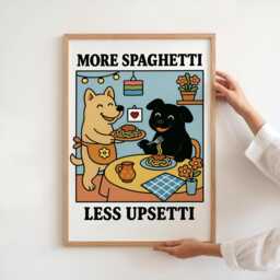 More Spaghetti Less Upsetti Funny Dog Kitchen Poster Wall Art For Coffee Bar Decor Dorm Gift Lovers Or Cafe Vibes - thumbnail 1