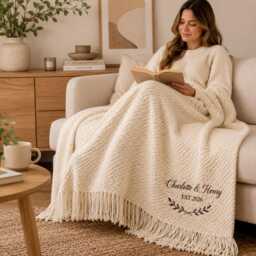 Embroidered Name Blanket, Personalized Chunky Knit Throw, Custom Single Gift, Cozy Fringe Blanket For Bedroom Sofa - thumbnail 4