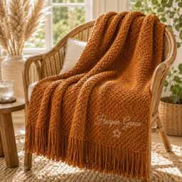 Embroidered Name Blanket, Personalized Chunky Knit Throw, Custom Single Gift, Cozy Fringe Blanket For Bedroom Sofa - thumbnail 2