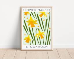 stockholm Flower Market Print Retro Daffodil Botanical Art - thumbnail 1