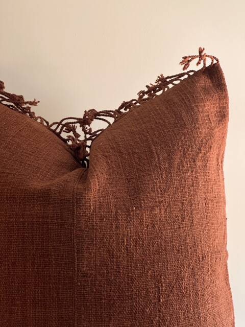 "Handwoven Hemp Pillow Cover Brown Karen Tribal Design - 26"" X 26" - image 1