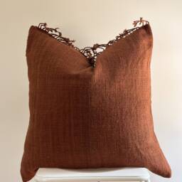 "Handwoven Hemp Pillow Cover Brown Karen Tribal Design - 26"" X 26" - thumbnail 2