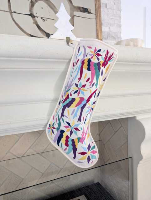 Otomi Christmas Stocking Hand Embroidered - Multicolor Mexican Textile - image 1