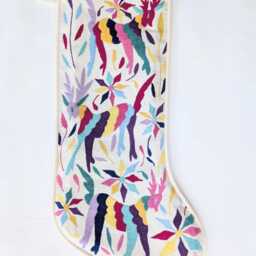 Otomi Christmas Stocking Hand Embroidered - Multicolor Mexican Textile - thumbnail 2