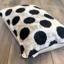 Velvet Ikat Pillow Cover Black Dots - Decorative Cushion For Sofa Or Bed - thumbnail 3