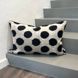 Velvet Ikat Pillow Cover Black Dots - Decorative Cushion For Sofa Or Bed - thumbnail 1