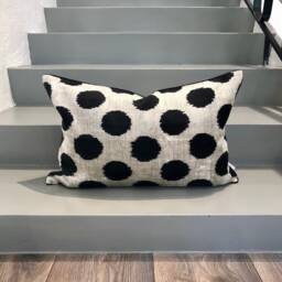 Velvet Ikat Pillow Cover Black Dots - Decorative Cushion For Sofa Or Bed - thumbnail 2