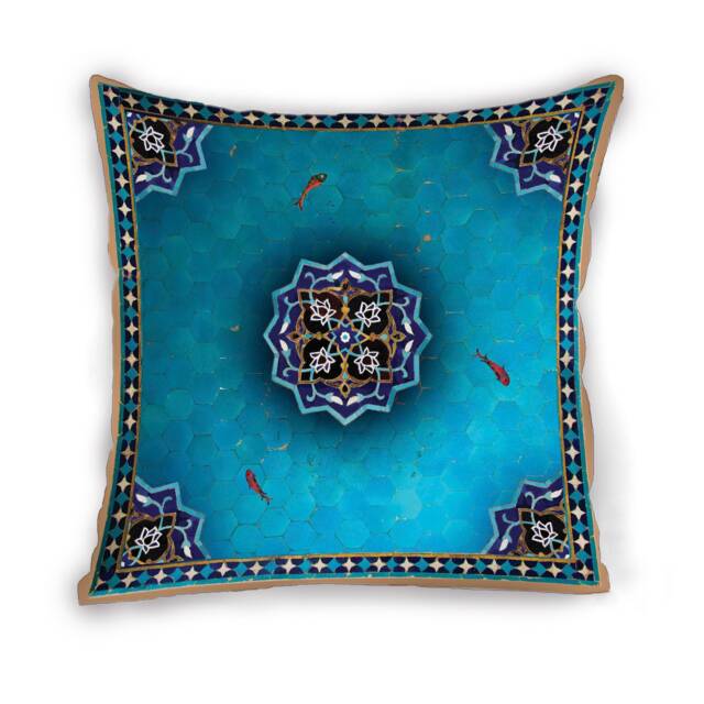 Geometrical Persian Blue Tile Pattern Cushion Cover Pillow Case-Decorative Throw Pillow-Velvet Cover-17 X 17-Persian Art Middle Eastern