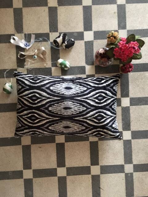 Handwoven Ikat Velvet Pillow Cover Uzbek Bohemian Cushion - 24x16 - image 1